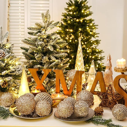 6pcs 3.94" Christmas Ball Ornaments Glitter Shatterproof Christmas Tree Ornaments Sequin Xmas Hanging Balls Decorations for Wedding Party Holiday(Champagne Gold, 6pc-10cm)