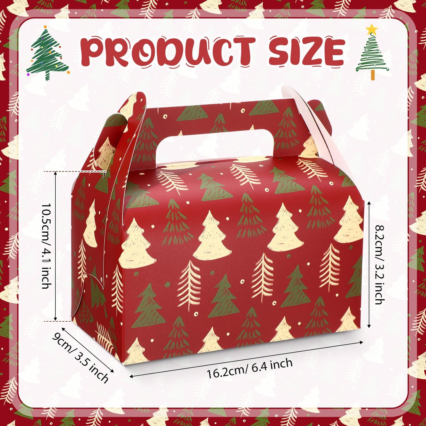 Feifeiya 30 Pcs Christmas Treat Boxes with Handles Xmas Red Gift Boxes Paper Candy Cookie Christmas Tree Cupcake Snack Goodies Gift Wrap Container Bags for Kids Xmas Party Favor Supply Decoration