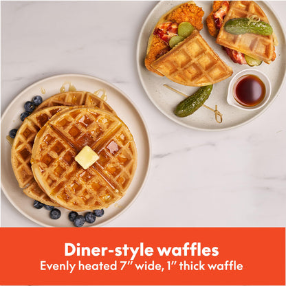 bella Flip-n-Store Waffle Maker with EverGood™ Ceramic Nonstick Coating, Fits-anywhere™ Kitchenware, Power Indicator Light, Cool Touch Handle & Cord Wrap, 7” Wide & 1" Deep Plates, 1000 Watt, Oatmilk
