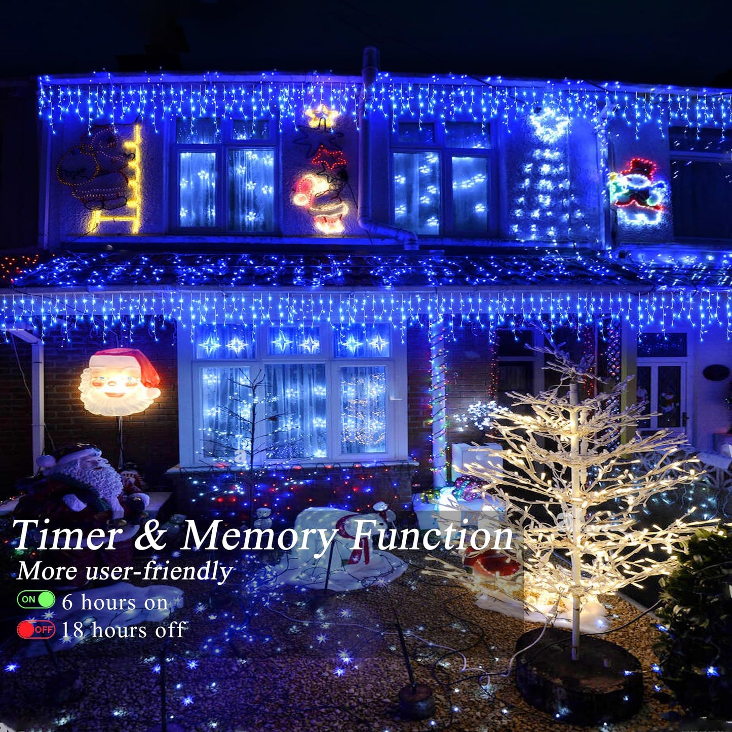 Icicle Christmas Lights Outdoor, 132ft 1280 LED Icicle Lights for Outside, Plug in Twinkle Lights Indoor with 8 Modes Timer Waterproof for House Holiday Decor Wedding Christmas Decorations, Blue