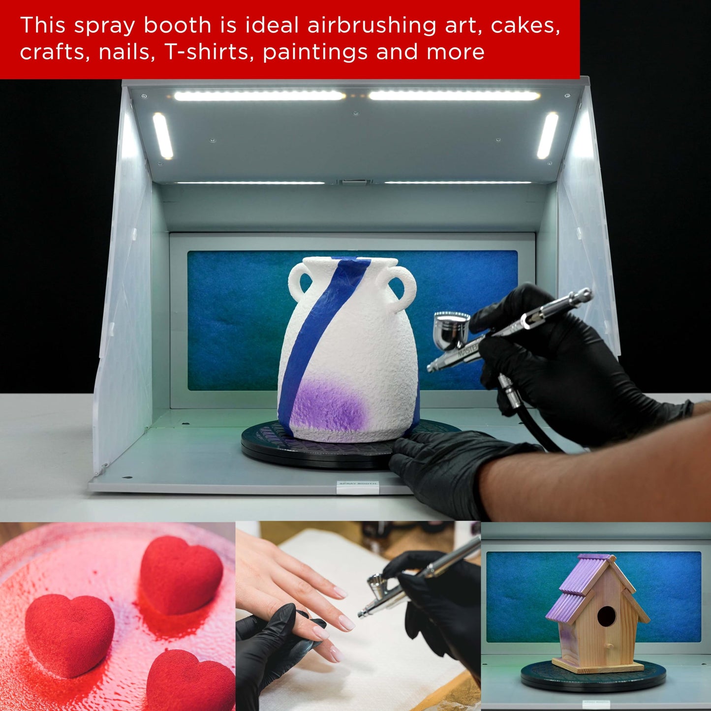 Master Airbrush Portable Airbrush Spray Booth Kit with Dual Exhaust Fans, 4 LED Lights, Turntable & Extension Hose, 16"x18"x13" Hobby Airbrush Booth for Painting, Models, Arts, Crafts, Cakes