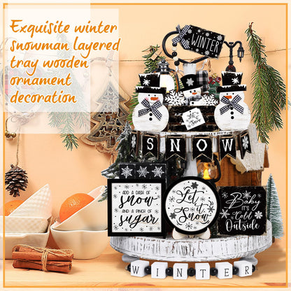 Vercraft 18 Pcs Graduation Tiered Tray Decorations Class of 2026 Tiered Tray Decor Black White Grad Wooden Signs Farmhouse Table Shelf Decoration for Graduation Party Supplies(Black and White)