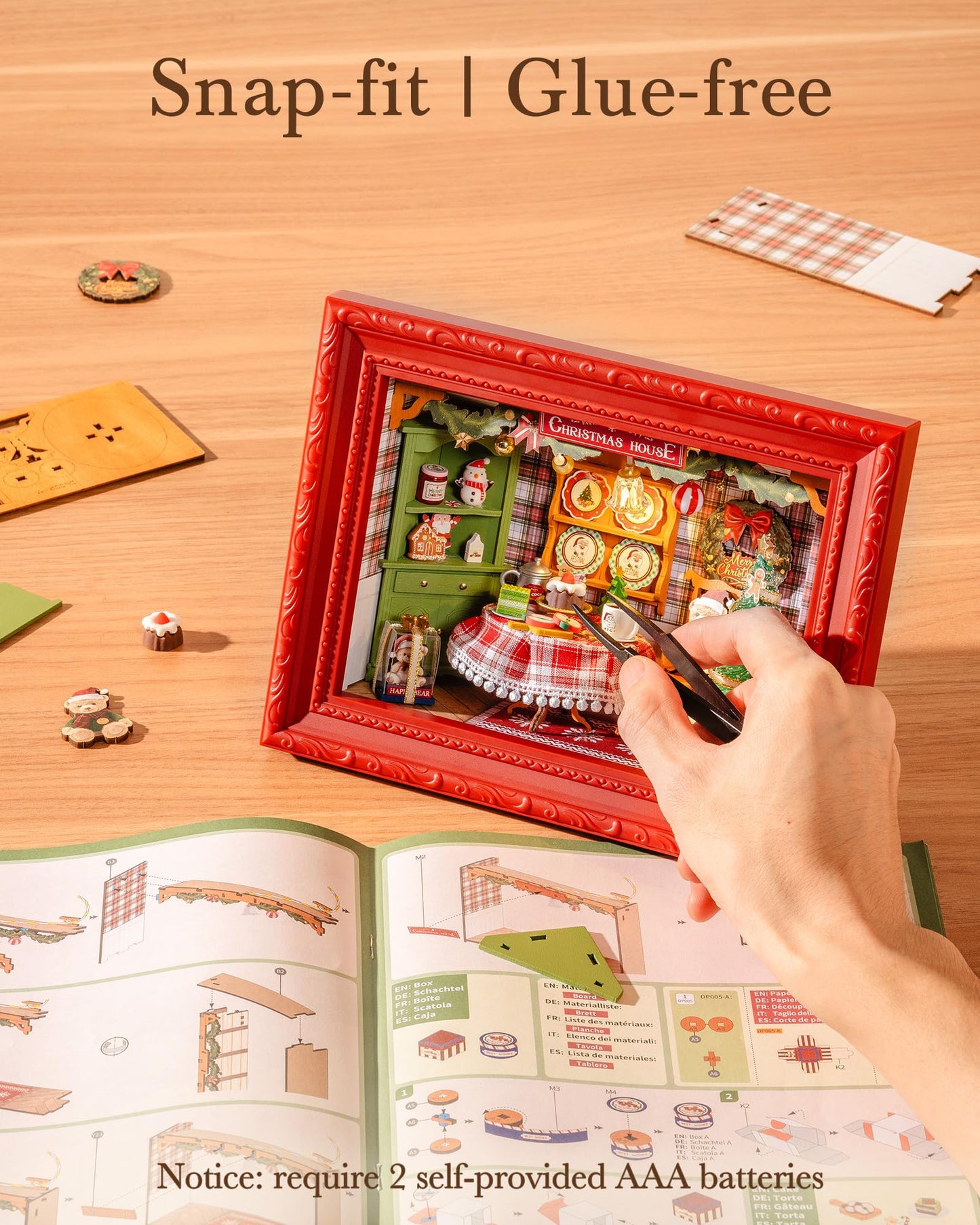 Rolife DIY Miniature House Kit, Mini Wooden Dollhouse Kit for Adults to Build, 3D Shadow Box Frame Home Wall Hanging Decor Diorama Kit, for Girls Women Teens-Christmas Eve Party