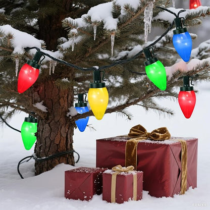 C7 60 LED Battery Operated Christmas Lights,Battery Powered Multicolor Waterproof Bulbs,21.3 FT 8 Modes with Auto On/Off Time for Xmas Tree Garden Patio Indoor Outdoor Christmas Decorations