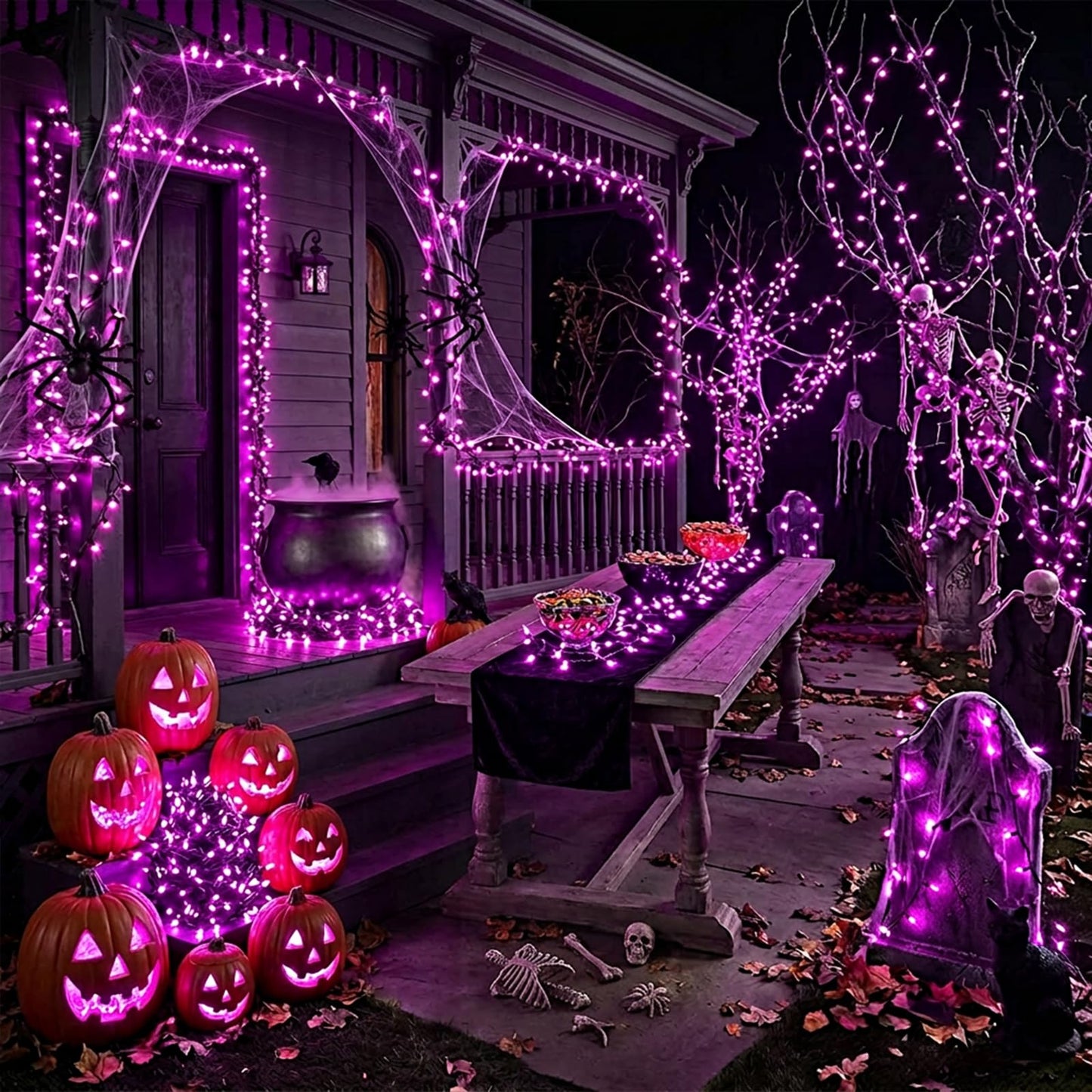 LAMPHOME Purple Halloween Lights Indoor Outdoor, 19.6ft 100 Count Christmas String Lights Plug in for Christmas Tree, Bedroom Garden Party Xmas Decorations