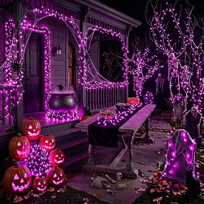 LAMPHOME Purple Halloween Lights Indoor Outdoor, 19.6ft 100 Count Christmas String Lights Plug in for Christmas Tree, Bedroom Garden Party Xmas Decorations