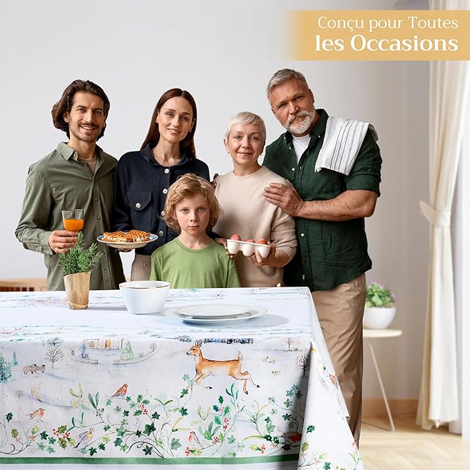 Maison d' Hermine Table Cloth Rectangle Table 100% Cotton 70 x 108 Inches Fall Tablecloth Reusable Everyday Use for Thanksgiving Christmas Decorations Dining Farmhouse Party (Snowy World)