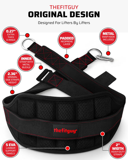THEFITGUY Ultimate Belt for Belt Squats, Rack Attachment and Squat Machine, Structured Back Support, Stays Low During Down Movement, Padded Hip & Thigh Area, Buckle Strap - No Sliding Down, Heavy Duty