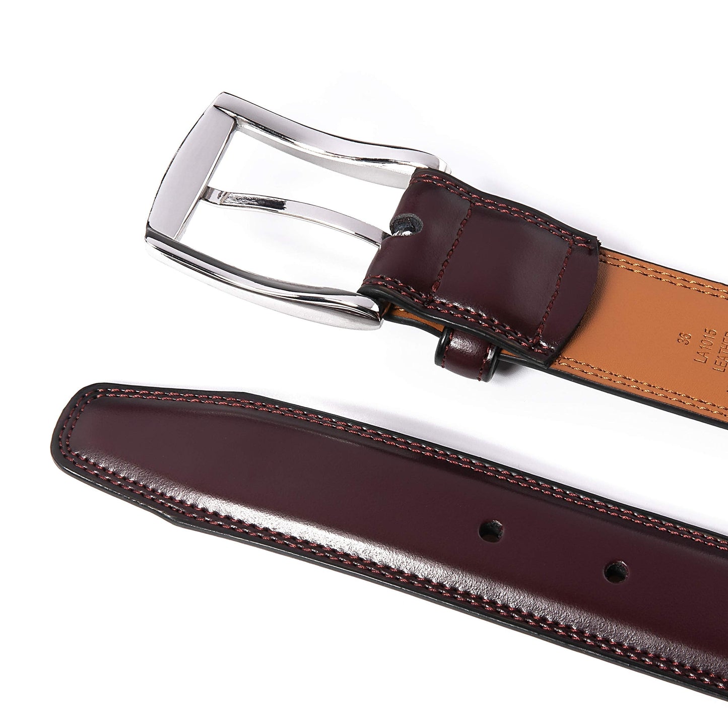 Fabio Valenti Men's Handmade Genuine Leather Belt 100% Cowhide Classic Fashion Design, red, (wine red)