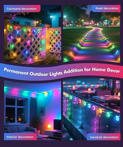 POOFZY Permanent Outdoor Lights for House,50ft RGB+IC Smart Outdoor Decor, 50 Scene Modes,App/Remote Control,IP67 Waterproof,for Christmas,Halloween,Daily & Holiday Party Decor,House Roof Lighting