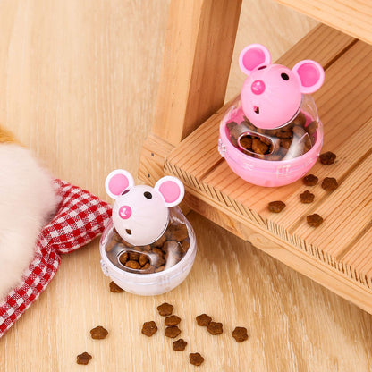 Lightbox Cat Food Ball Dispenser - 4 Pcs Slow Feeder Mice Shaped Tumbler Toy for Interactive Training (Pink, White)