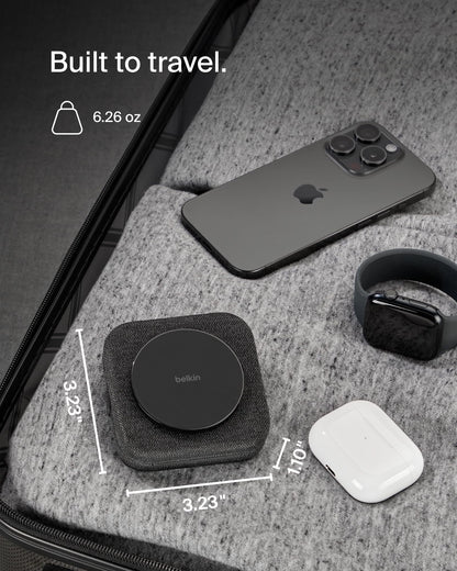 Belkin MagSafe Charger Compatible 3-in-1 Magnetic Charging Travel Pad 15W-BoostCharge Pro Foldable Qi2-Certified Wireless Charger, MagSafe-Compatible Charger for iPhone 16 Series, Apple Watch, AirPods