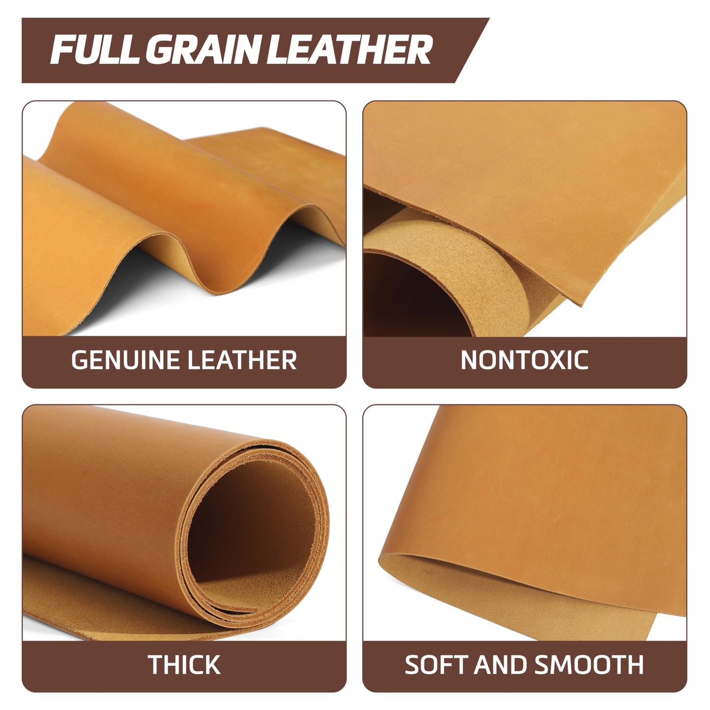 Shkira 12''X24'' Genuine Buckthorn Brown Leather Sheets for Crafts - Square 2.0MM Thick Genuine - Thick Cowhide Pieces Square - Leather Sheet for Arts