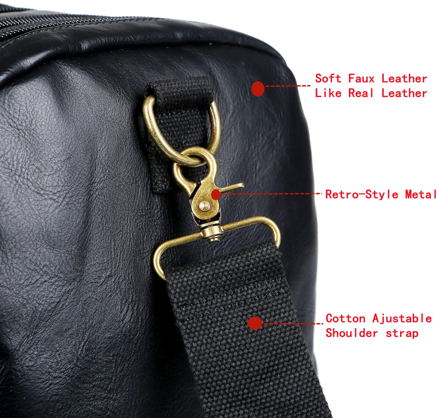 Vegan Leather Travel Duffel Weekender Bag Carry on Overnight Bag Sports Duffel bag For men and Women HB-21 (Black)