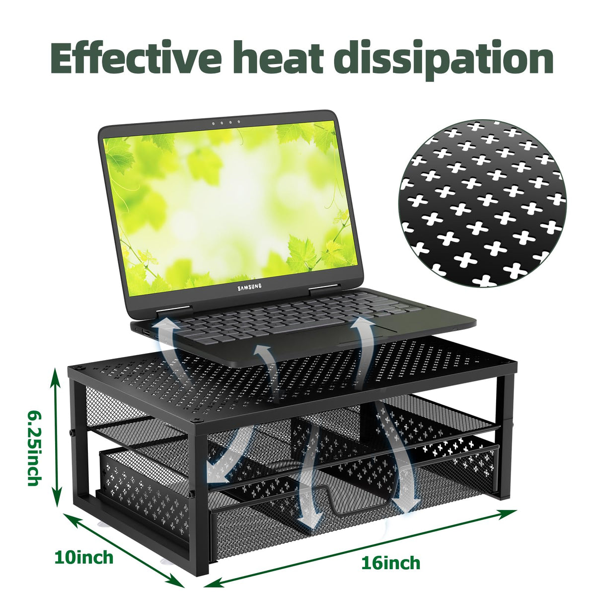 Simple Trending Metal Monitor Stand Riser and Computer Desk Organizer with Drawer for Laptop, Computer, iMac, Black