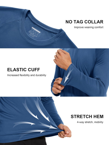 MAGCOMSEN Hiking Shirts for Men Long Sleeve Running Shirts Men Quick Dry Shirts for Men Baselayer Shirt Men Performance Tshirt Rash Guard for Men Blue Grey