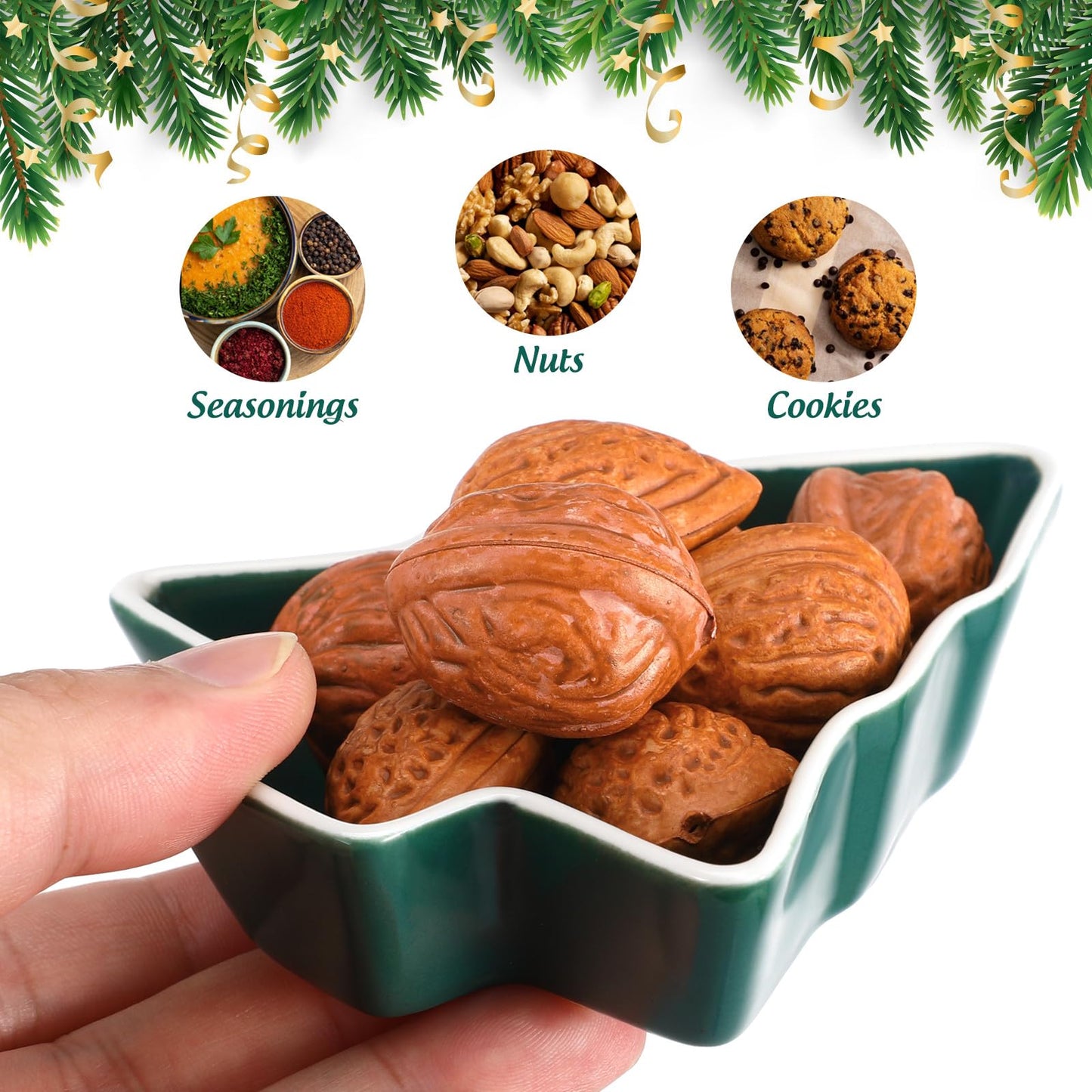 Healeved 2pcs Christmas Tree Shaped Plates 4. 52 Inch Green Christmas Tree Candy Dish Party Snack Trays Dry Fruit Containers Serving Dishes for Restaurant Decorations