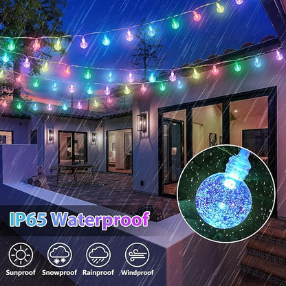 OMIKA Globe Outdoor String Lights Plug in, Connectable 66ft 120LED Crystal Ball Light Waterproof Remote, 24 Colors Decorative Lights for Patio Umbrella Tent Garden Eaves Party Indoor Christmas Décor