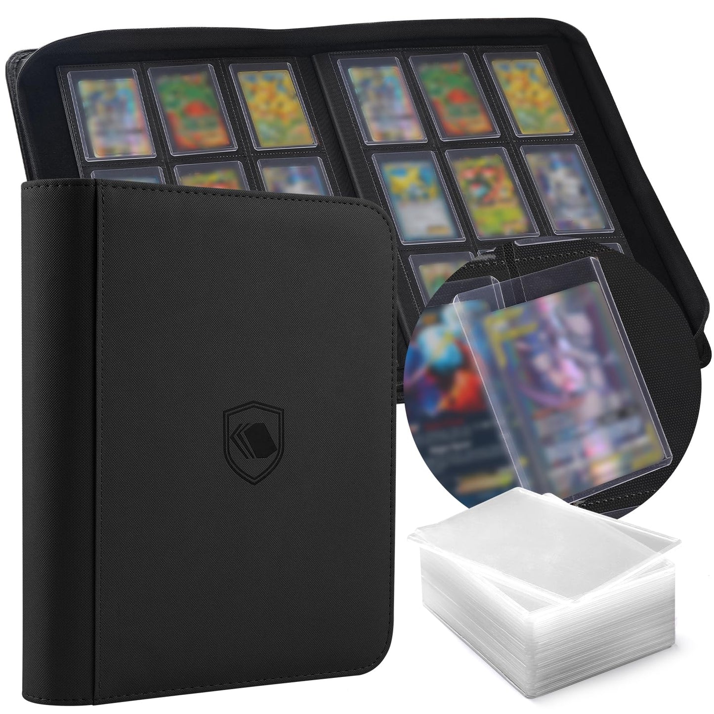 Toploader Binder, Holds 360 Toploader, 100 Toploaders INCLUDED, 9-Pocket PU Cover Top Loader Binder for 3" x 4" Rigid Toploaders, Ringless Double-Sided Toploader Card Binder for TCG, Sport Cards