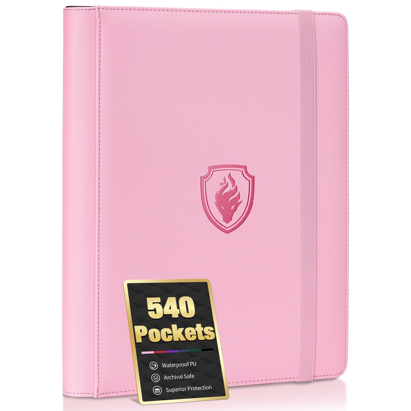 Premium 9 Pocket Card Binder for 540 Cards, Fabmaker PU Cover Trading Card Binder, Sturdy Card Collection Album, Sleek Card Holder Folders for Game Cards & Sports Cards, Pink