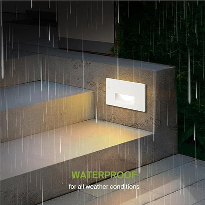 ASD LED Recessed Step Light Fixture, Dusk to Dawn Outdoor Stair Tread Lighting | 3CCT, Photocell, Waterproof, ETL Listed | 3W 120LM 3000K-5000K 120V | Staircase Hardwired Illumination | White, 4 Pack