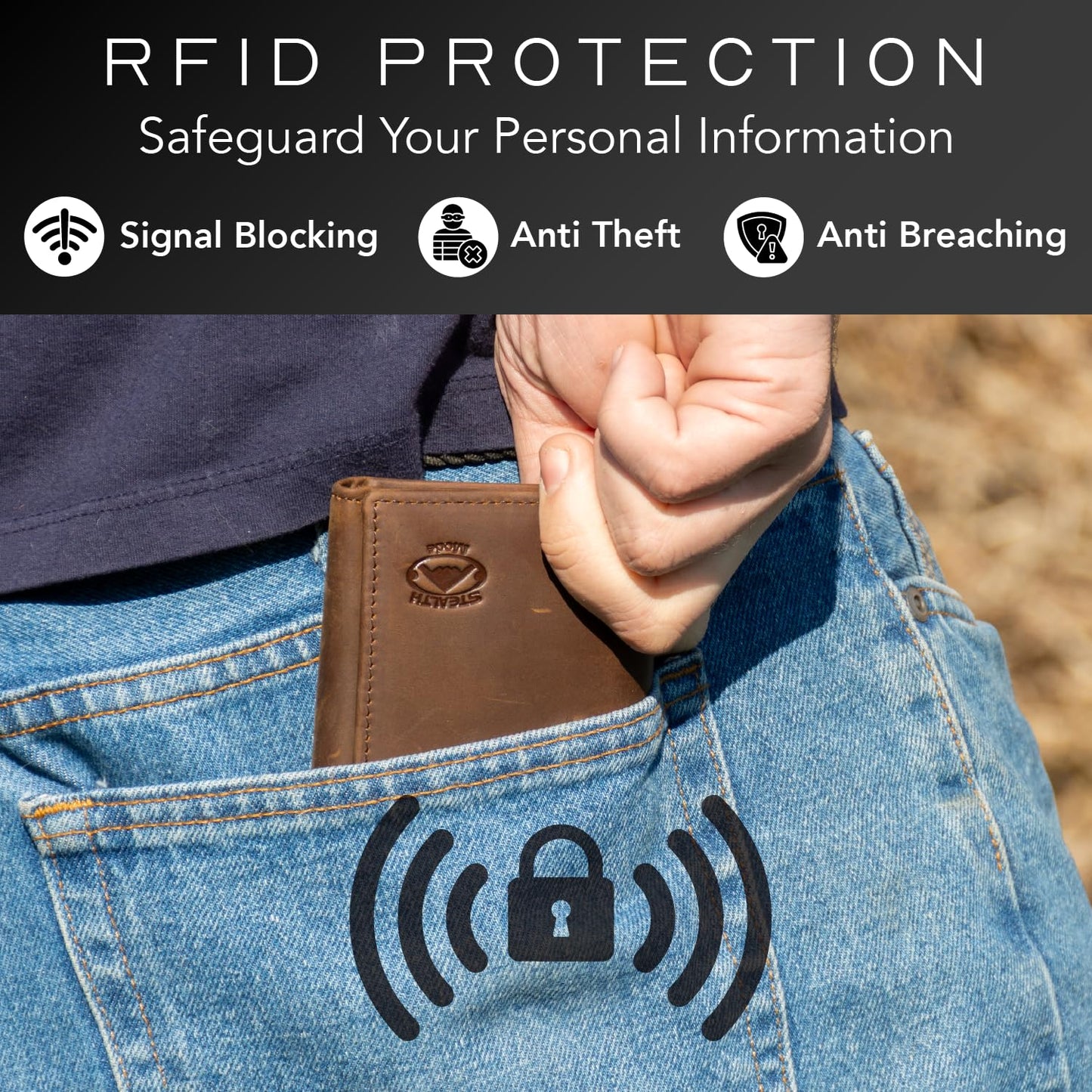 Stealth Mode Trifold Leather Wallet for Men with RFID Blocking (Brown)