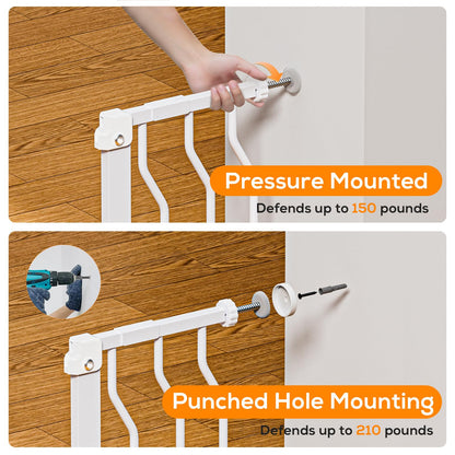 MUTAK 29-43" Baby Gate for Stairs, Baby Safety Essentials, Auto Close Gate for Doorways, Easy Install Pressure Mounted Dog Gate Indoor, Pet Gates for Dogs, White