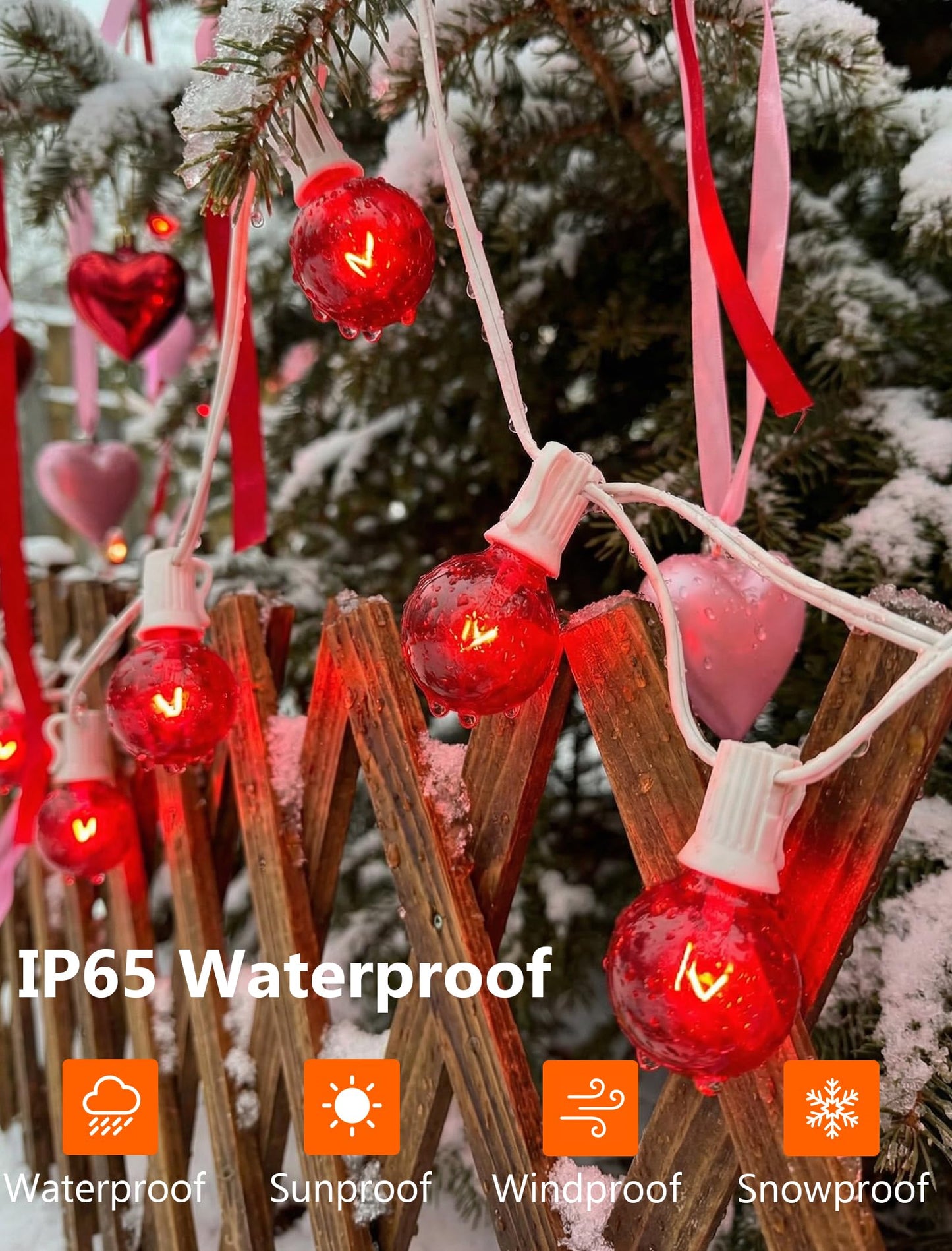 G40 Valentine’s Day Red Globe String Lights, 25Ft Outdoor Valentines Day Decorations Lights with 27 Incandescent Red Bulbs, Hanging Christmas Lights Waterproof for Patio Wedding Party Garden Balcony