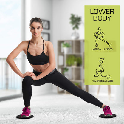 Nicole Miller Exercise Sliders for Fitness Workout [2PK], Double Sided Gilder Strength Slides Discs Work Smoothly on Any Surface for Stretch Strength Core Exercise (Black)