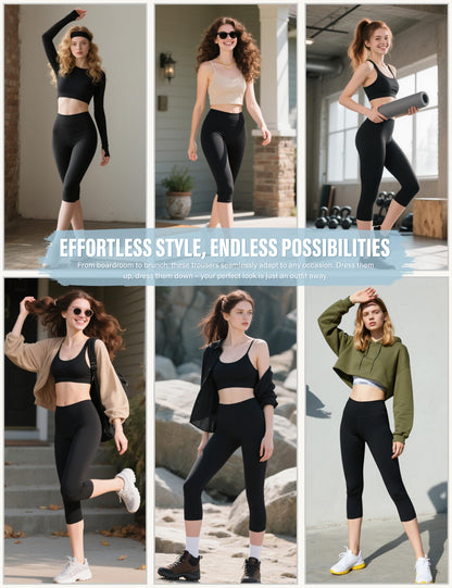 SUNCLOVE Capri Leggings for Women High Waisted Tummy Control Workout Soft Womens Yoga Capris Pants Brown
