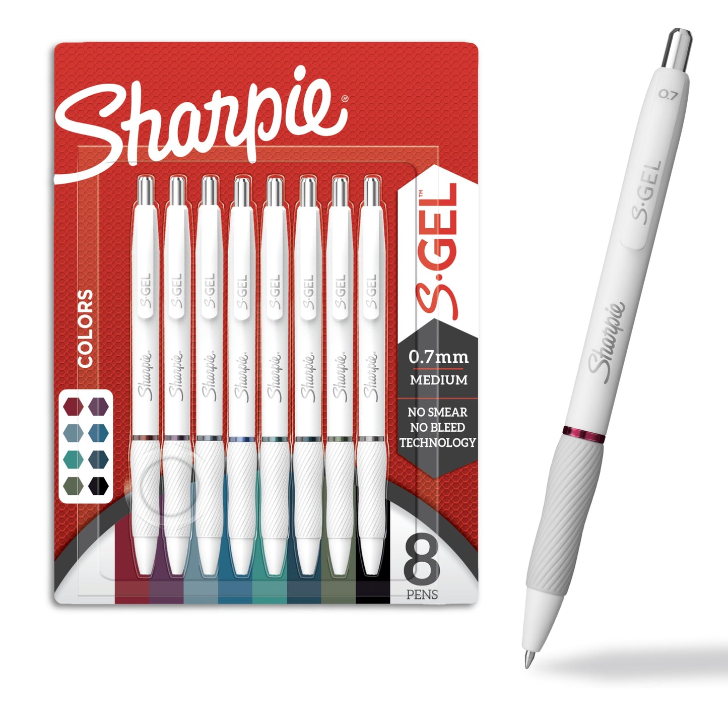 Sharpie S-Gel Pens, Fashion Barrel White Pearl, Medium Point (0.7mm), Bold Ink Colors, 8 Count
