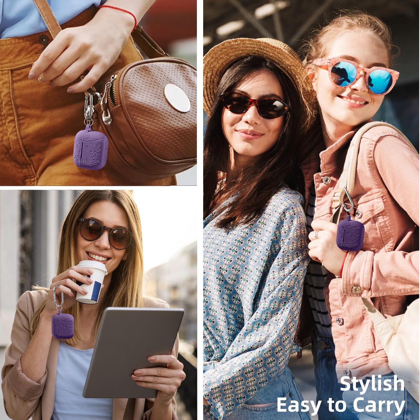 Lerobo for Airpods 4 Case Cover with Cleaner Kit, Stylish Flower Engraved Silicone Shockproof Case Cover with Keychain Compatible with Apple Airpods 4 Case 2024,Front LED Visible, Purple