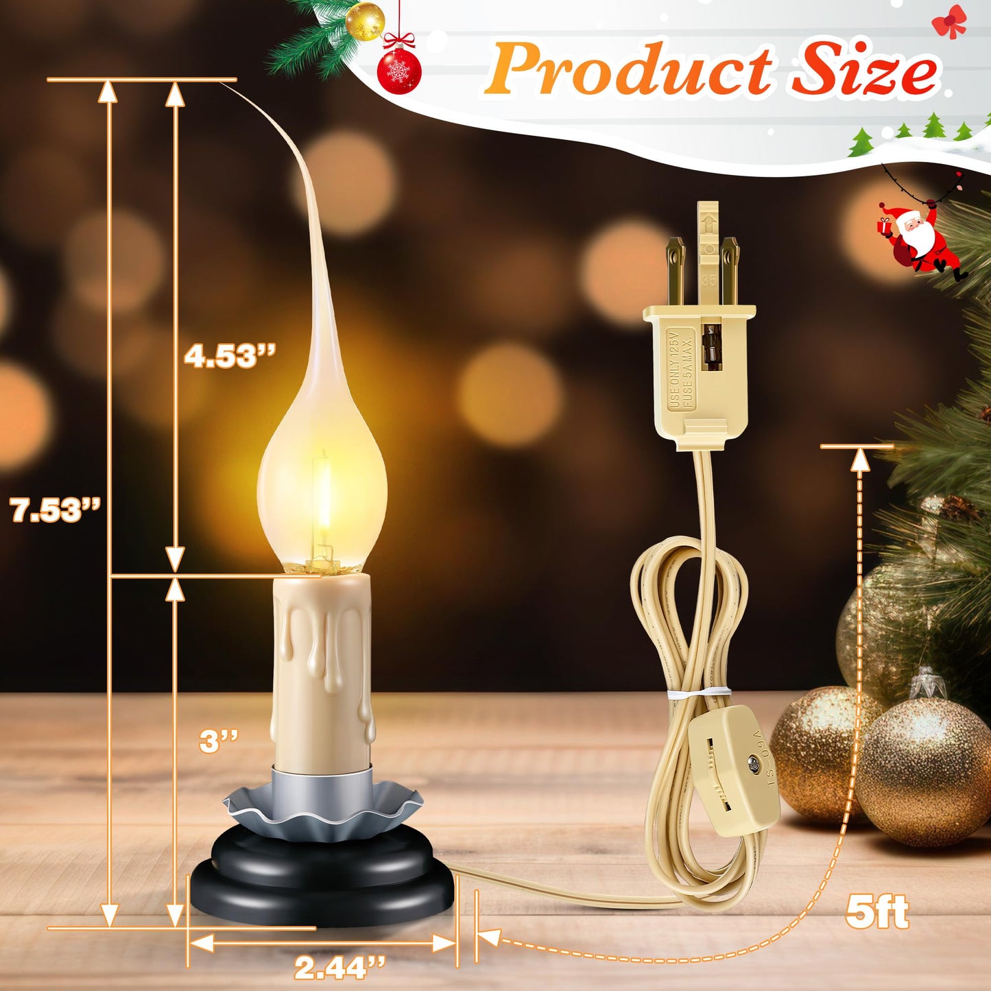 Enhon 2 Pack 3 in Rustic Country Candle Light with Replacement LED Bulbs, UL Certification Electric Christmas Window Candles Light with On/Off Switch, 0.6W C7 Candlestick Lamp, 5Ft Cord
