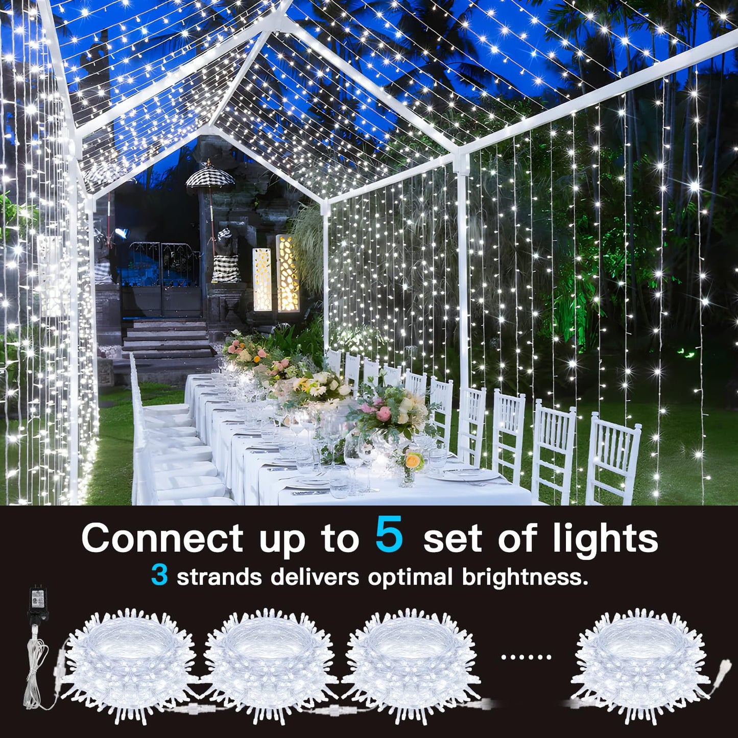 suddus 66ft 200 LED White String Lights with Timer, 12 Modes Christmas Fairy Lights Plug in, Connectable Indoor/Outdoor White Twinkle Lights for Xmas Tree, Bedroom, Garden, Wedding, Party Decorations