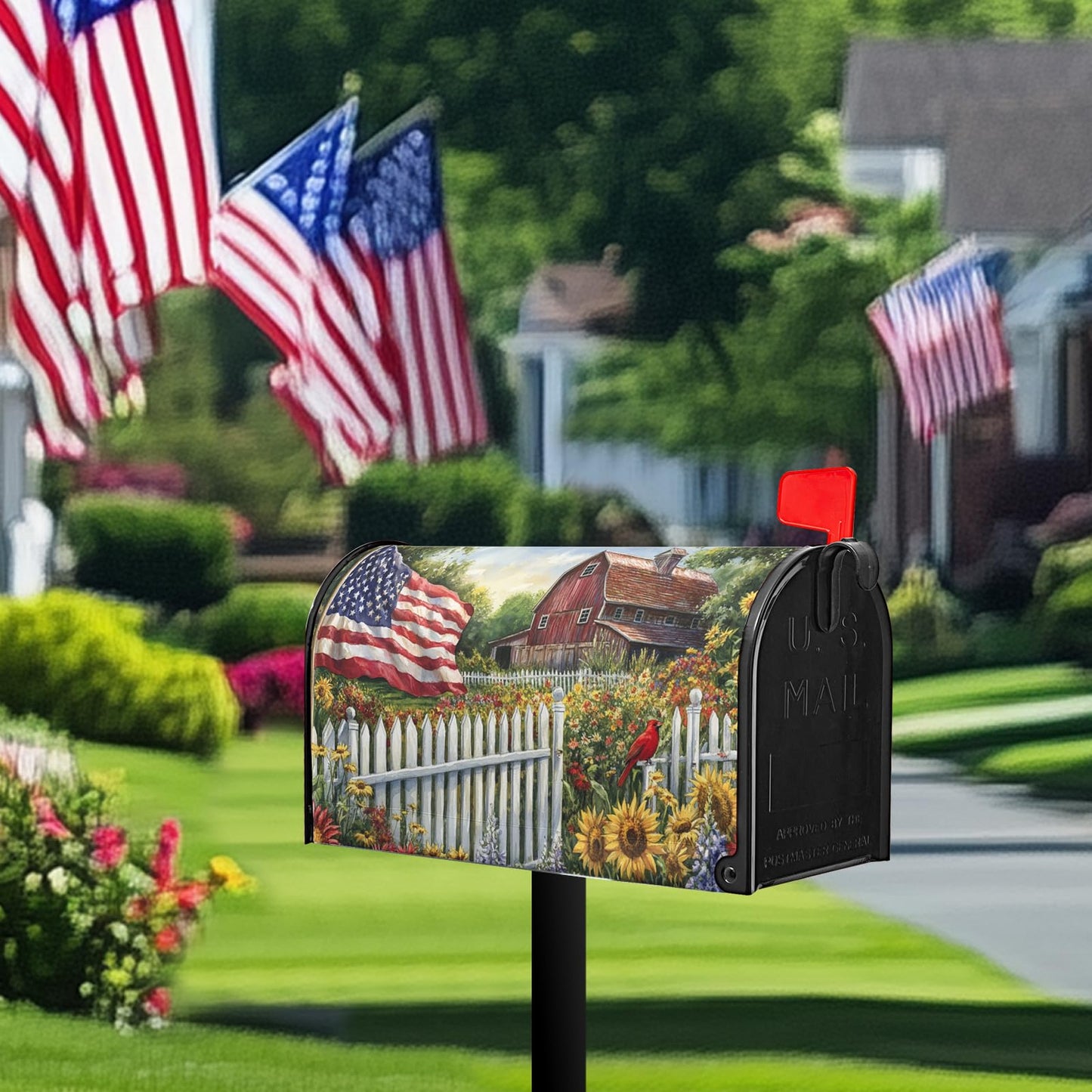 American Flag Patriotic Mailbox Covers 4th of July Independence Day Mailbox Cover Sunflowers Summer Post Letter Box for Garden Standard Size 21x18 in for Yard Home Decor