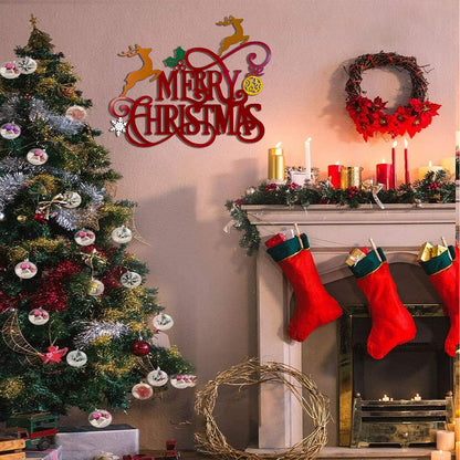 Metal Merry Christmas Wall Decor Christmas Sign Letter Decorative Hanging Plaque Suitable For Indoor Outdoor Room Yard Holiday Decoration
