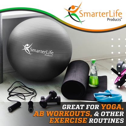 SmarterLife Exercise Ball Yoga Ball for Fitness, Balance, Stability, or Pregnancy, Gym Ball for Core Workout, Physical Therapy, Yoga Ball Chair for Office, Anti-Slip Anti-Burst