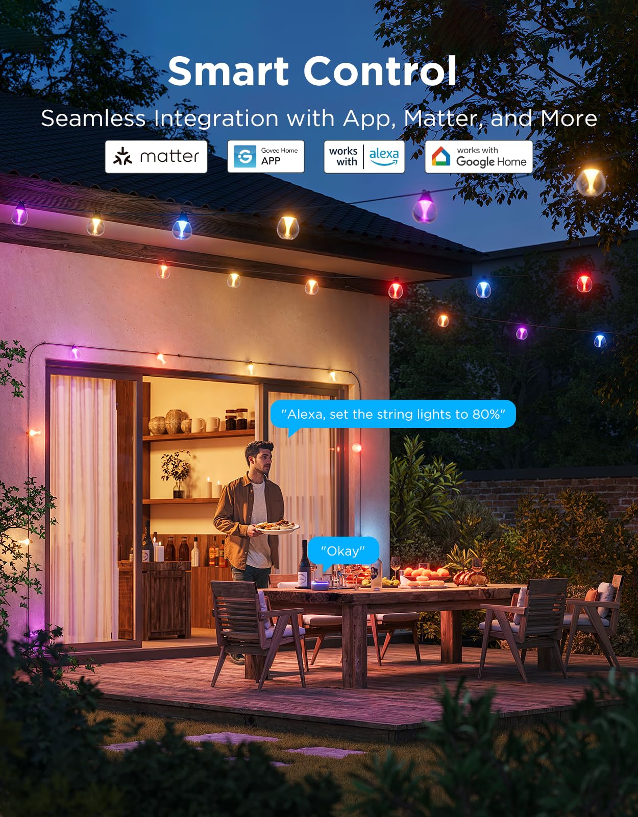 Govee Clear Bulb Outdoor String Lights 144ft, RGBWIC Smart Outdoor Lights with 45 Dimmable LED Bulbs, 111 Scene Modes, IP67 Waterproof & Shatterproof, Works with Alexa, Google & Matter for Patio