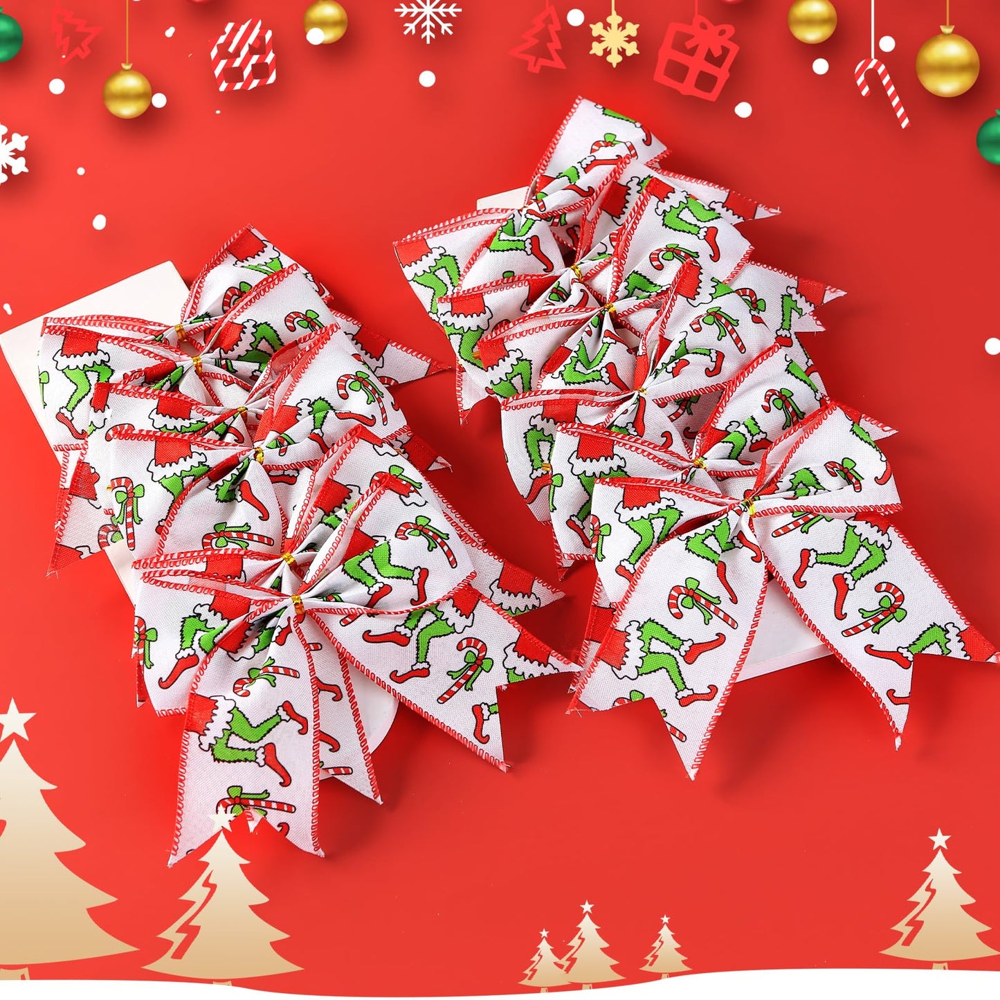 Fancheer 12 Pcs Christmas Bows Decorations Large Christmas Tree Bows Xmas Wreath Ribbons Ornaments Halloween Party Gift Decor Red Green