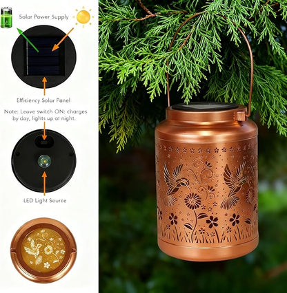 Solar Lanterns Outdoor Garden Decor- Solar Lights Waterproof Hummingbird Decorative Gifts for Women Mom Grandma Hanging Metal Lights Gardening Gift for Outside for Yard, Patio, Backyard, Farm
