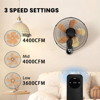 20 Inch Wall Mount Fan with Remote 2 Pack, 3-speed Wall Oscillating Fan with 5 Blades, Adjustable Tilt and Timing, High Velocity Wall Mounted Fans for Bedroom, Gym, Office, Warehouse, Garage