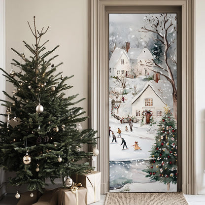 Alwayspon 30x78.7inch Self-Adhesive Christmas Door Stickers Covers Decorative Mural Decals, Vinyl Peel and Stick Removable Door Poster Wallpaper for Bathroom Home Decor, Celebrate Christmas