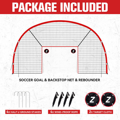 ZEALFEEL 3-in-1 Soccer Goal with Backstop Net & Rebounder, 21x10ft Soccer Rebounder Net with 2 Targets, 36-Strand PE Net, Soccer Training Equipment for Shoot Pass Ball Control Backyard Game
