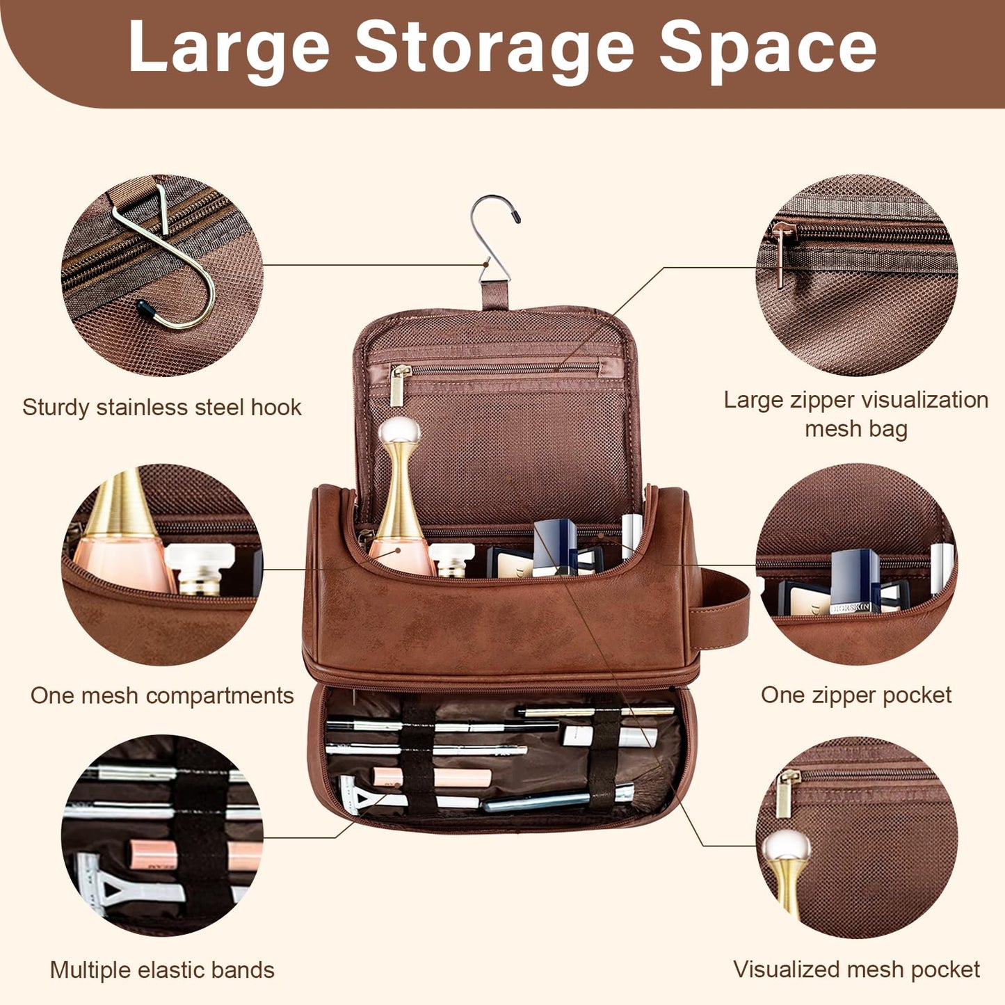 Sparklove Personalized Gifts for Men - Personalized Initial Toiletry Bag with Laser Engraved Monogram - Leather Travel Kit Shaving Organizer - Unique Present for Him, Husband, Boyfriend, Dad （K）