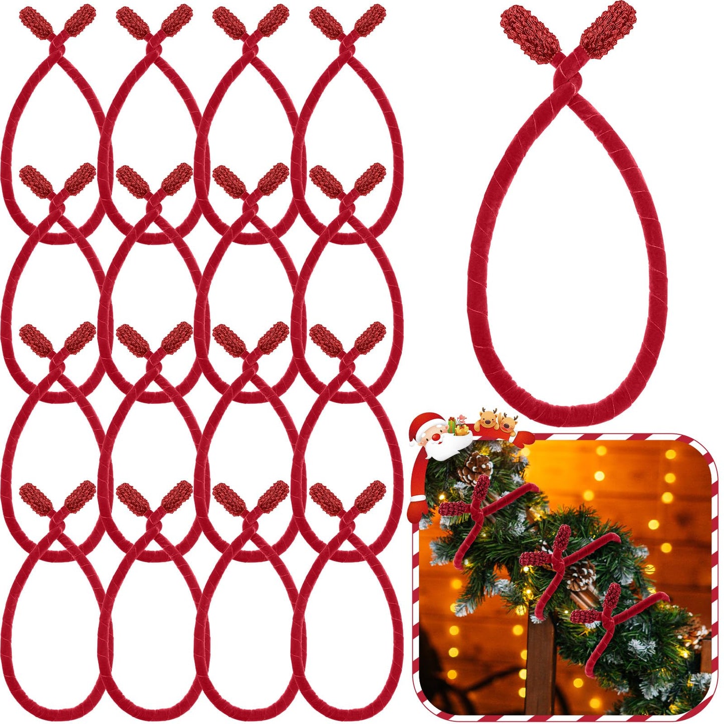 Zhengmy 16 Pcs 25 Inches Christmas Velvet Garland Ties Christmas Decorative Twist Ties for Banister Reusable and Flexible Twist for Xmas Home Decorations Holiday Craft Wrapping(Red)