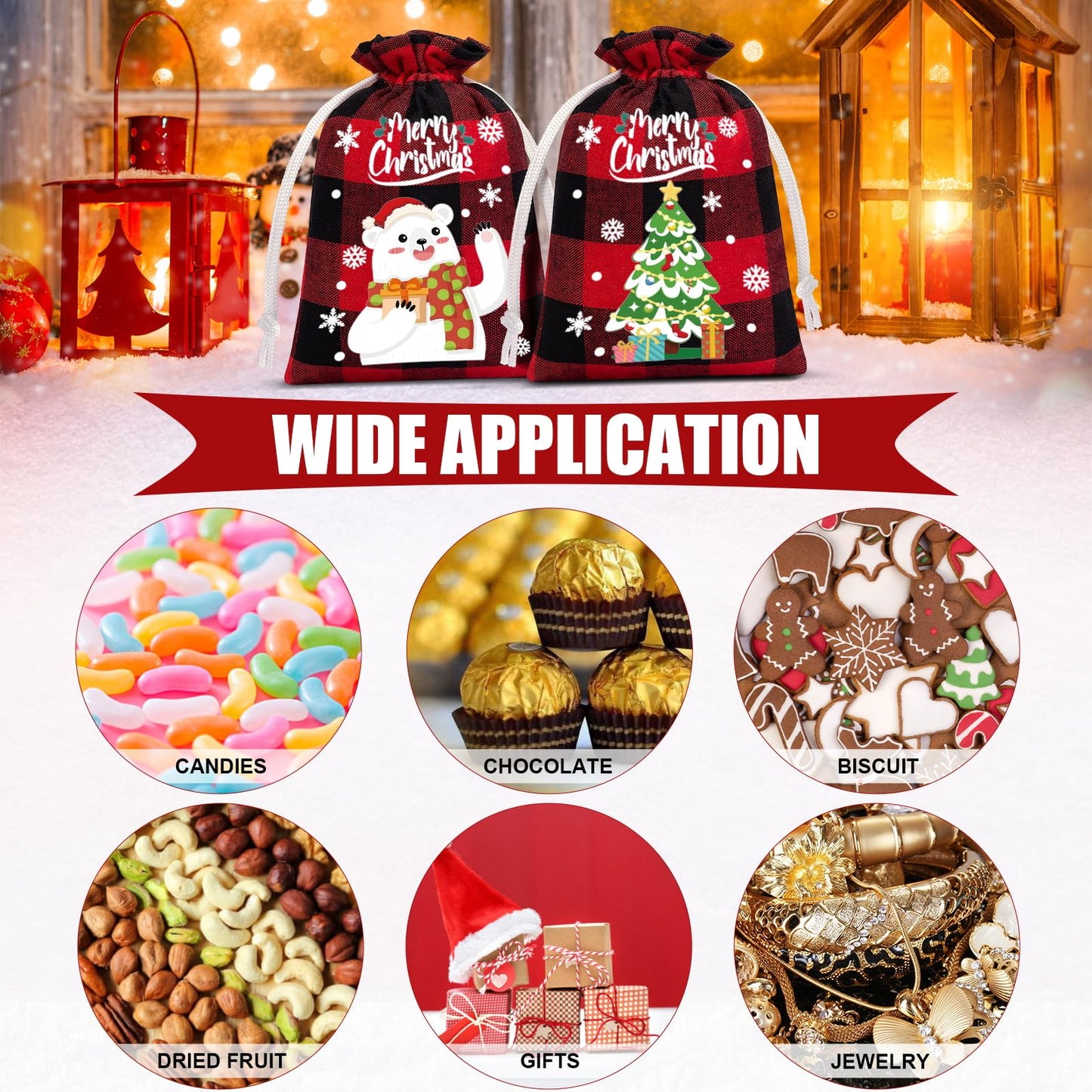 FLOE 36Pcs Burlap Christmas Drawstring Bags Buffalo Plaid Xmas Gift Bags Burlap Xmas Candy Bag Small Christmas Linen Goody Gift Sacks Treat Sacks Reusable Gifts Wrapping Bag Holiday Party Favors