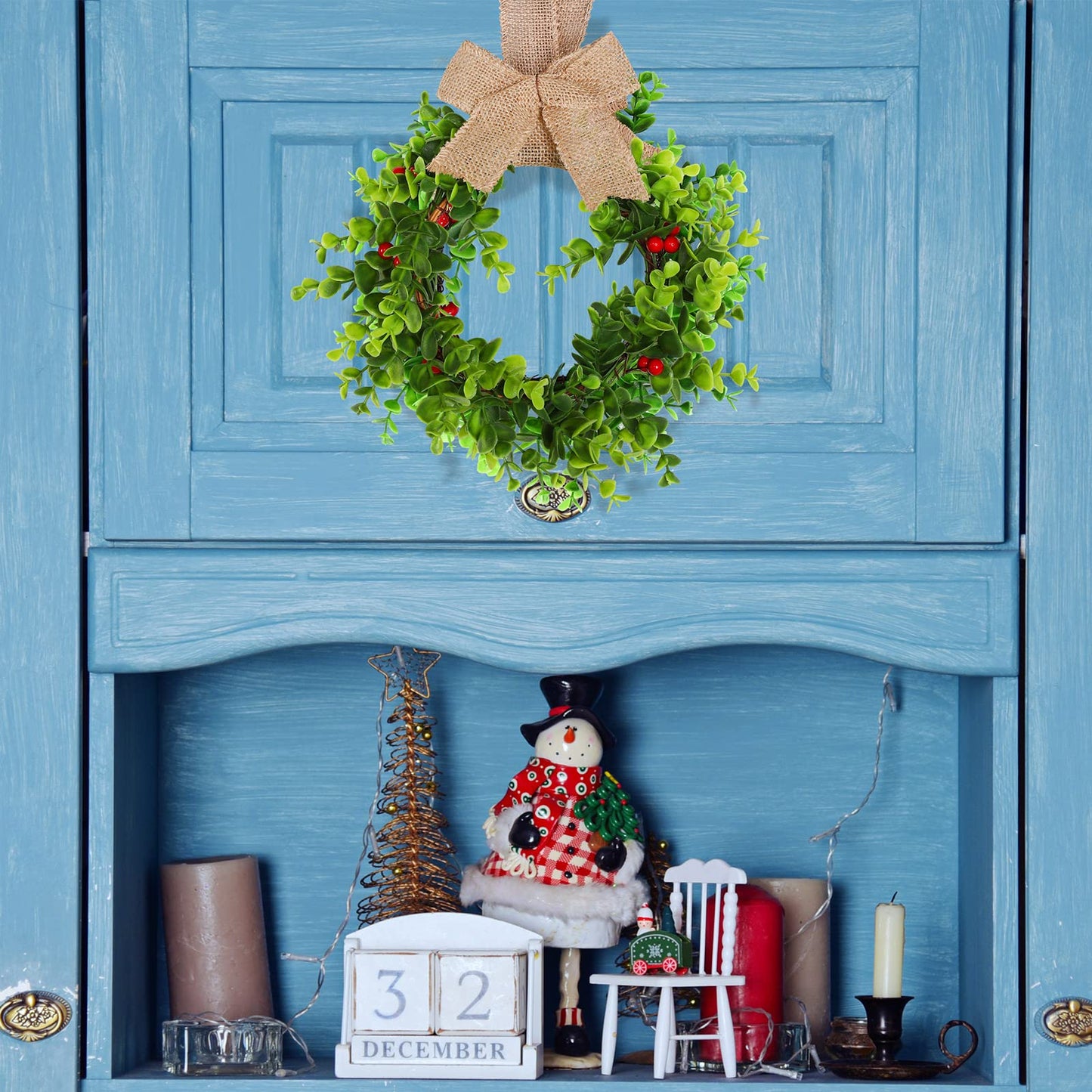 Canlierr 6 Pcs Christmas Kitchen Cabinet Wreaths with Ribbon Small Mini Christmas Wreath for Window Door Chair Wall Xmas Decoration(Rustic)