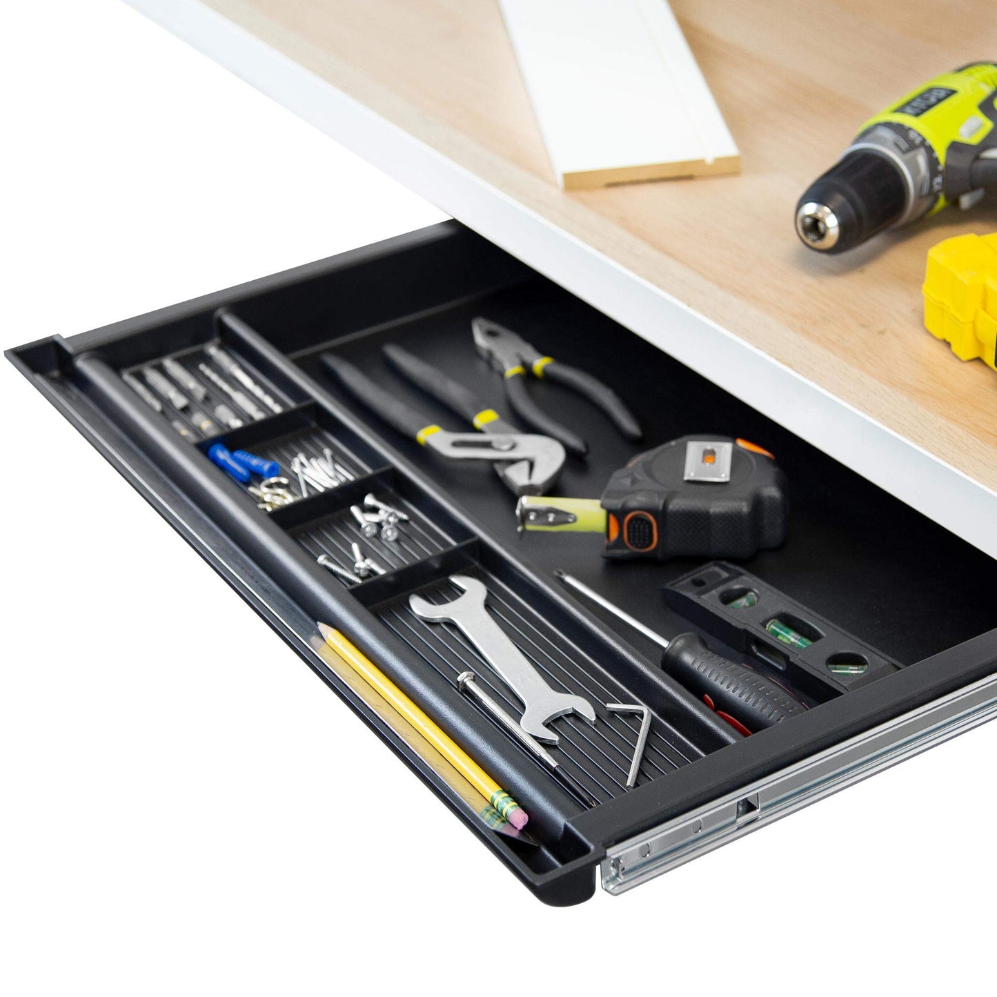 MOUNT-IT! Large Under Desk Pencil Drawer | 21.25” W, Ball Bearing Slide-Out Organizer for Office Supplies, Paper & Pencils | Fits Desks Over 1” Thick, Adjustable Extension 16.25”–28”