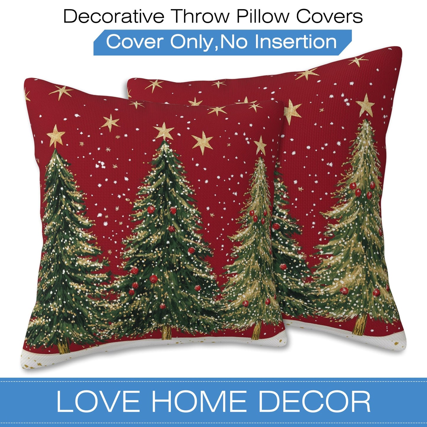 Naqiuli Throw Pillow Covers Christmas Tree Pillow Covers 18x18 Inch Set of 2 Christmas Throw Pillows Decorative Pillow Cases Cushion Covers for Bedroom Livingroom Sofa Farm House