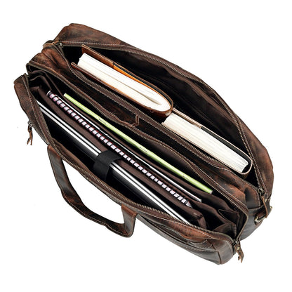 Full Grain italian Leather Briefcase for Men Top Choice Gifts Handcrafted Laptop Bag with Multiple Compartments (Brown, 16 inch)